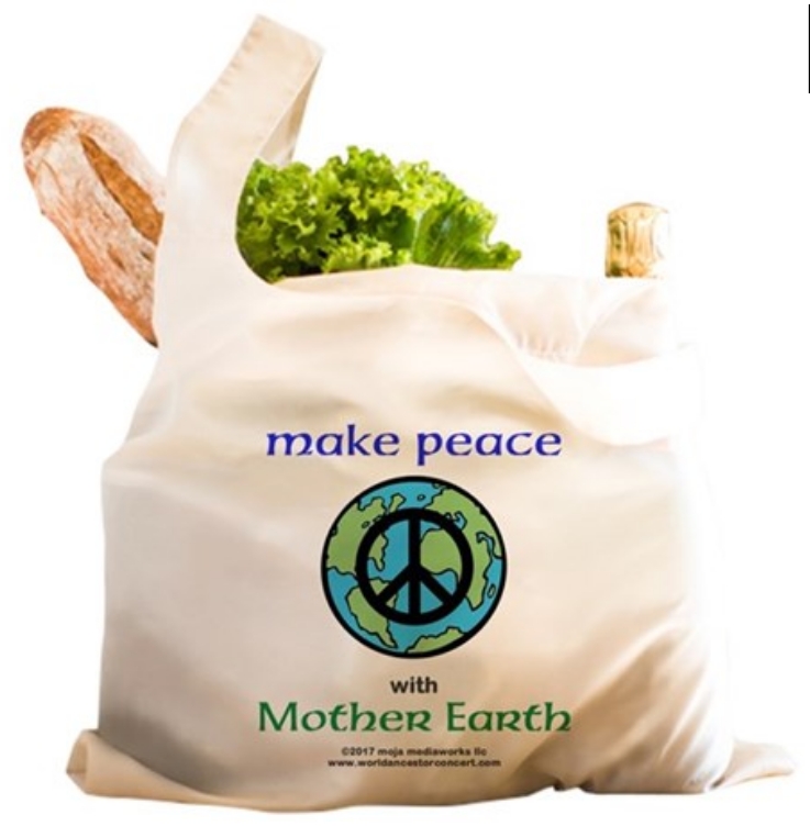 Make Peace with Mother Earth design reusable shopping bag