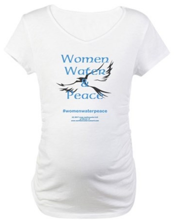 Women, Water & Peace design 1 on white short sleeve maternity shirt